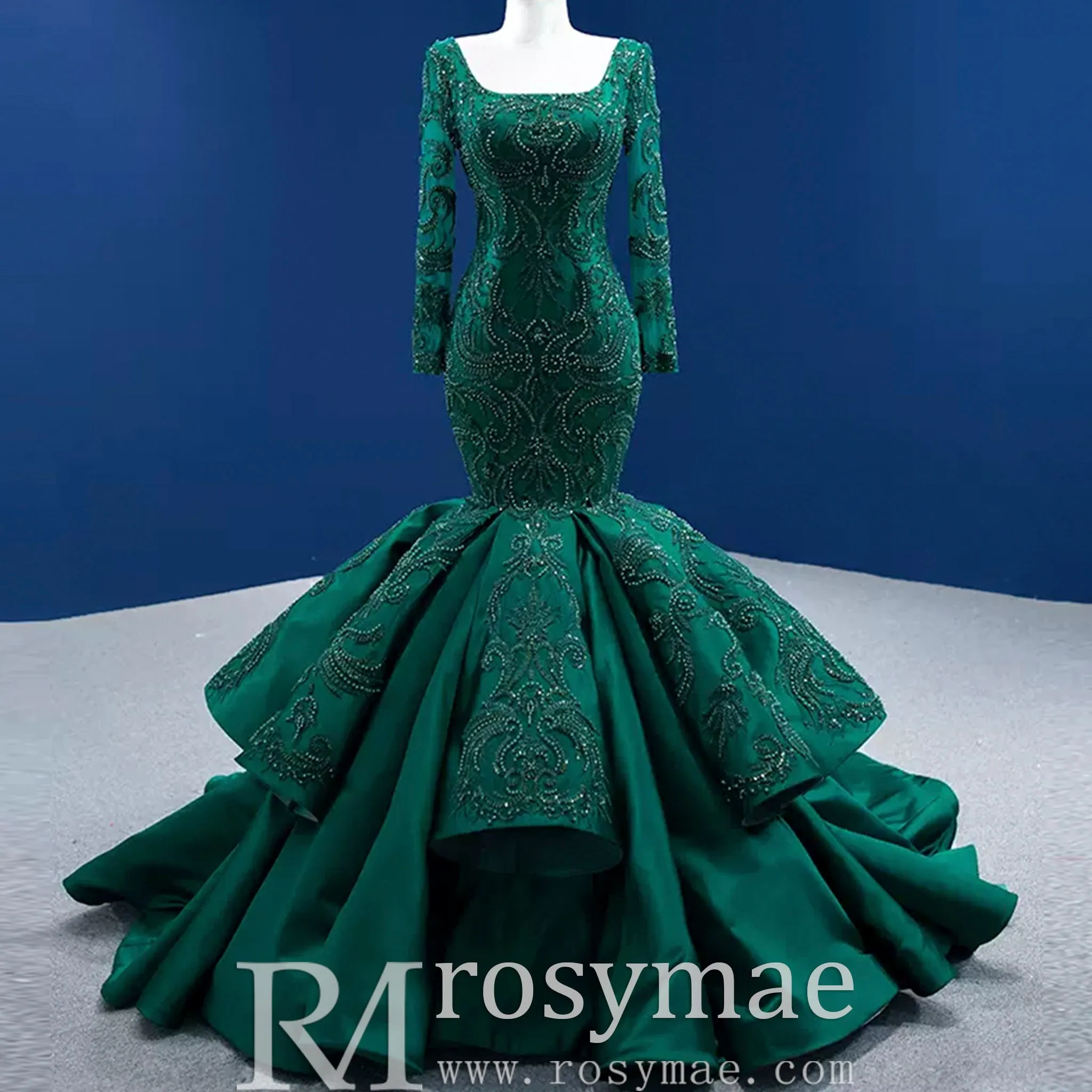 Trumpet Evening Dress Long Sleeve Wedding Dress with Square Neck