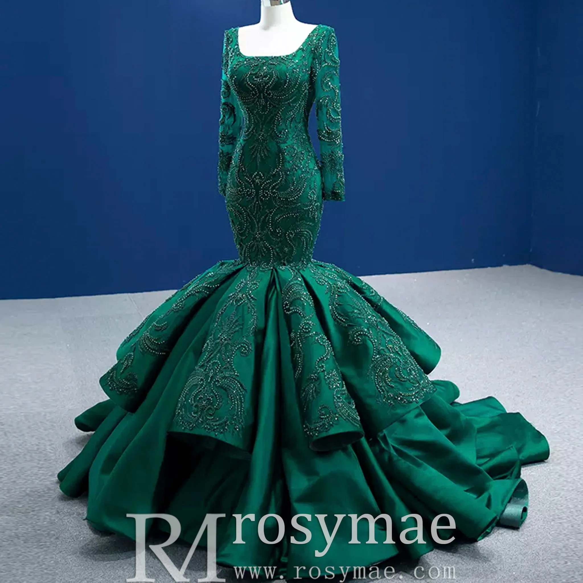 Trumpet Evening Dress Long Sleeve Wedding Dress with Square Neck