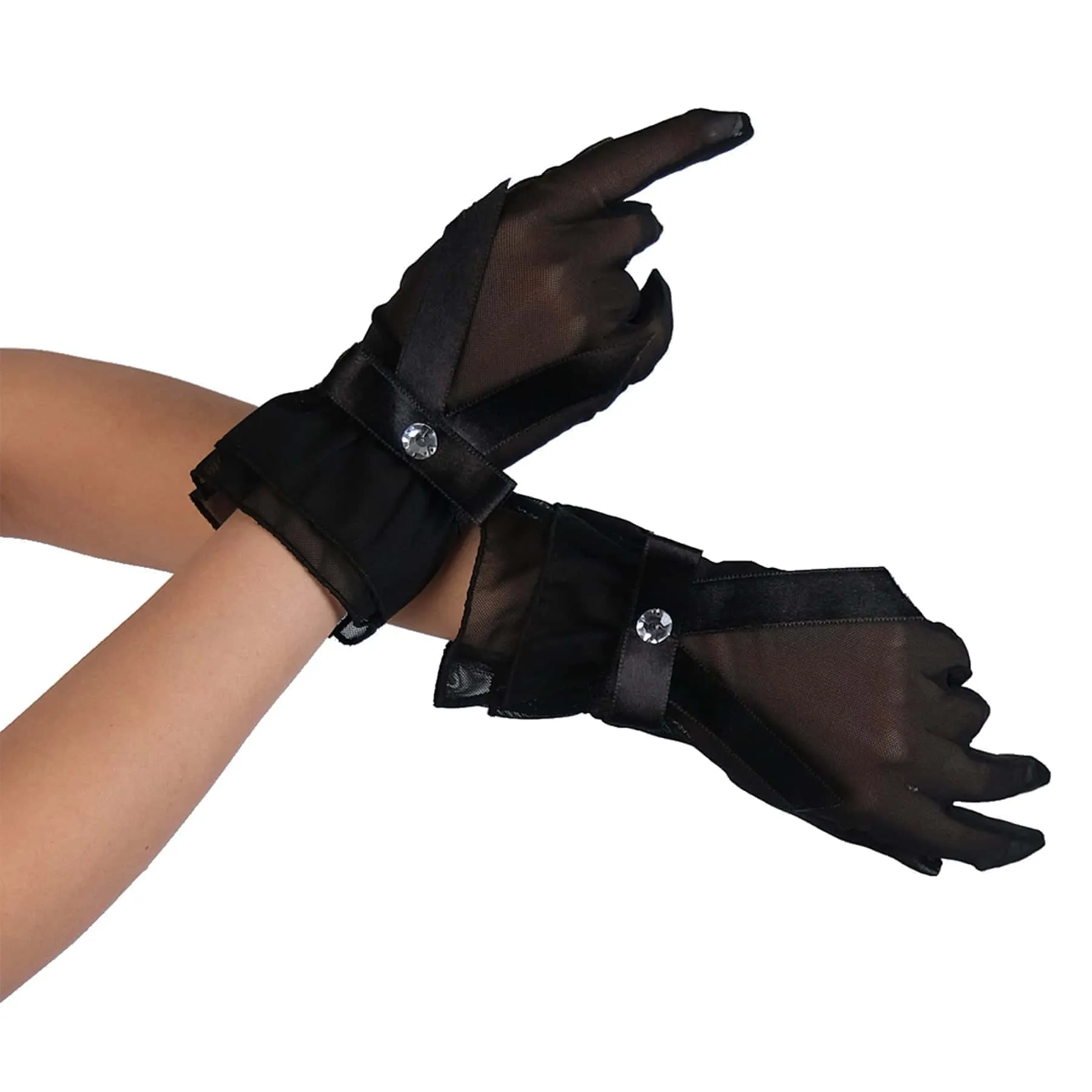 Tulle Bridal Gloves with Ribbons Ankle Length Tulle Wedding Gloves for Women