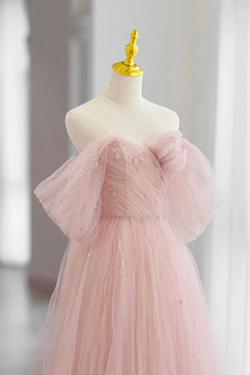 Tulle Floor Length Prom Dresses Cute A-line Evening Party Dresses