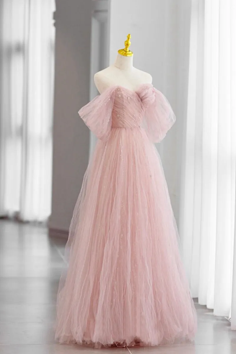 Tulle Floor Length Prom Dresses Cute A-line Evening Party Dresses
