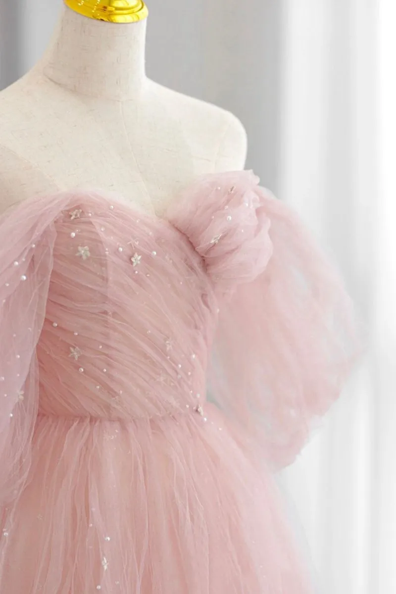 Tulle Floor Length Prom Dresses Cute A-line Evening Party Dresses
