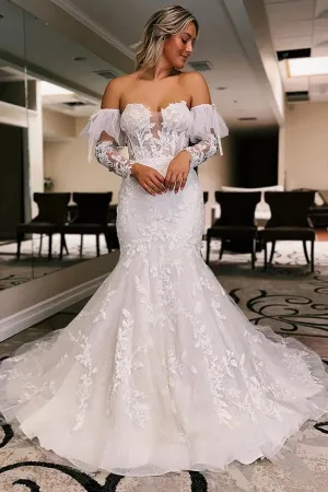 Tulle Mermaid Lace Wedding Dresses With Court Train, Bridal Gown, MW1011