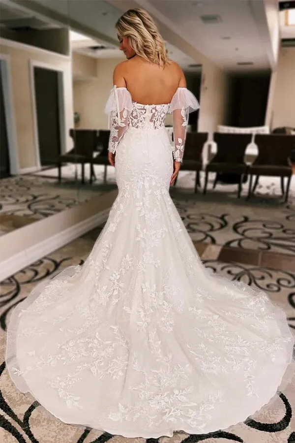 Tulle Mermaid Lace Wedding Dresses With Court Train, Bridal Gown, MW1011