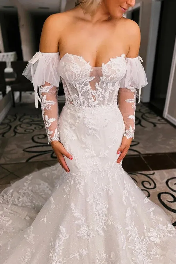 Tulle Mermaid Lace Wedding Dresses With Court Train, Bridal Gown, MW1011