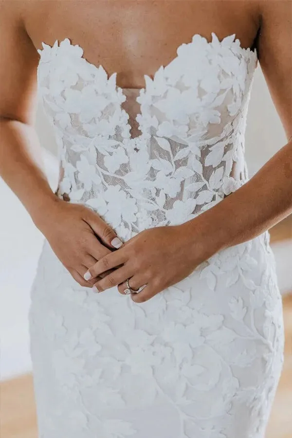 Tulle Mermaid Sweetheart Long Sleeves Lace Appliques Wedding Dresses, MW1014
