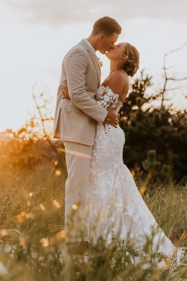 Tulle Mermaid Sweetheart Long Sleeves Lace Appliques Wedding Dresses, MW1014