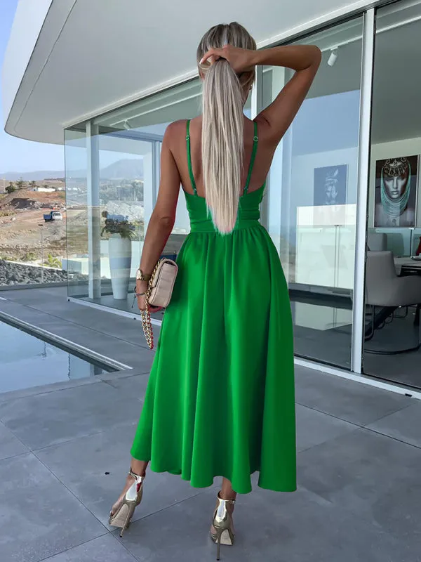 Twisted Front Midi Dress with Cut-Out and High Slit