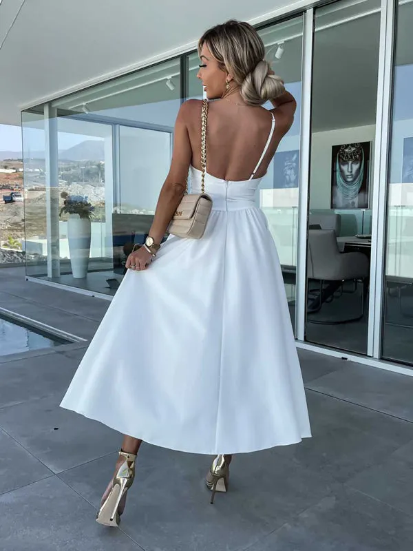 Twisted Front Midi Dress with Cut-Out and High Slit