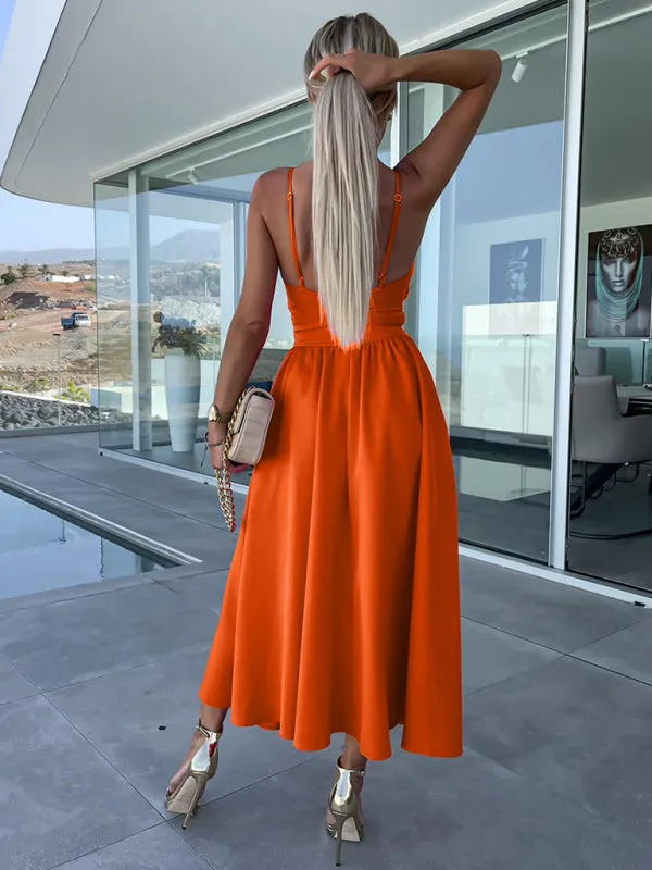 Twisted Front Midi Dress with Cut-Out and High Slit