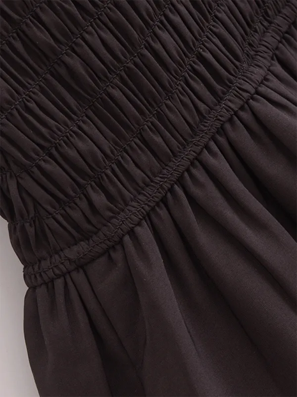 V-neck Backless Mini Dress with Bow Tie and Ruffled Hem