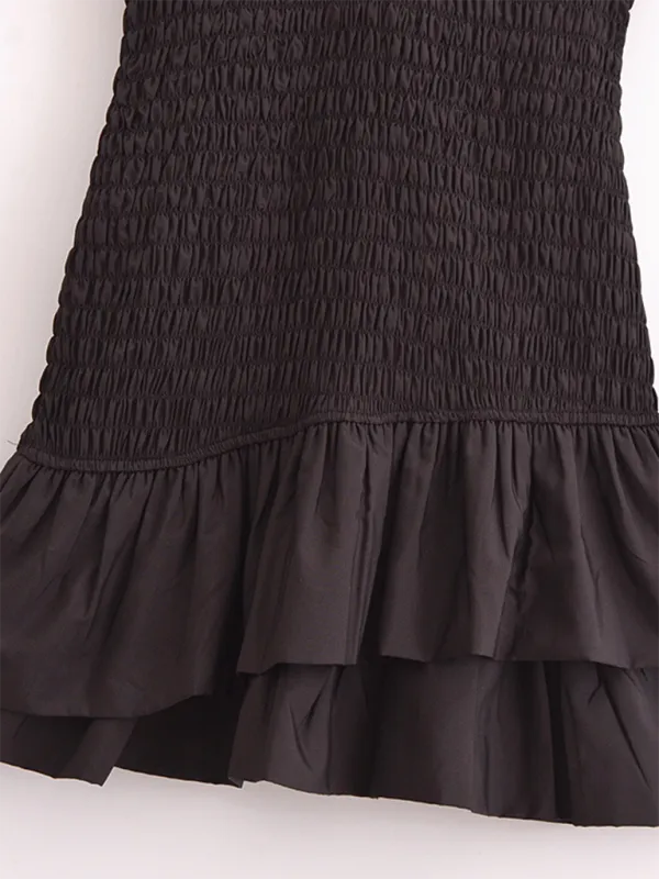 V-neck Backless Mini Dress with Bow Tie and Ruffled Hem