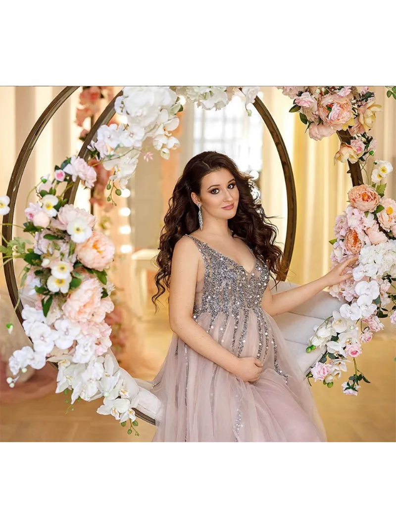 V-Neck Beaded Evening Dresses Prom Dress Elegant Sleeveless Maxi Dress Photo Shoot Dress