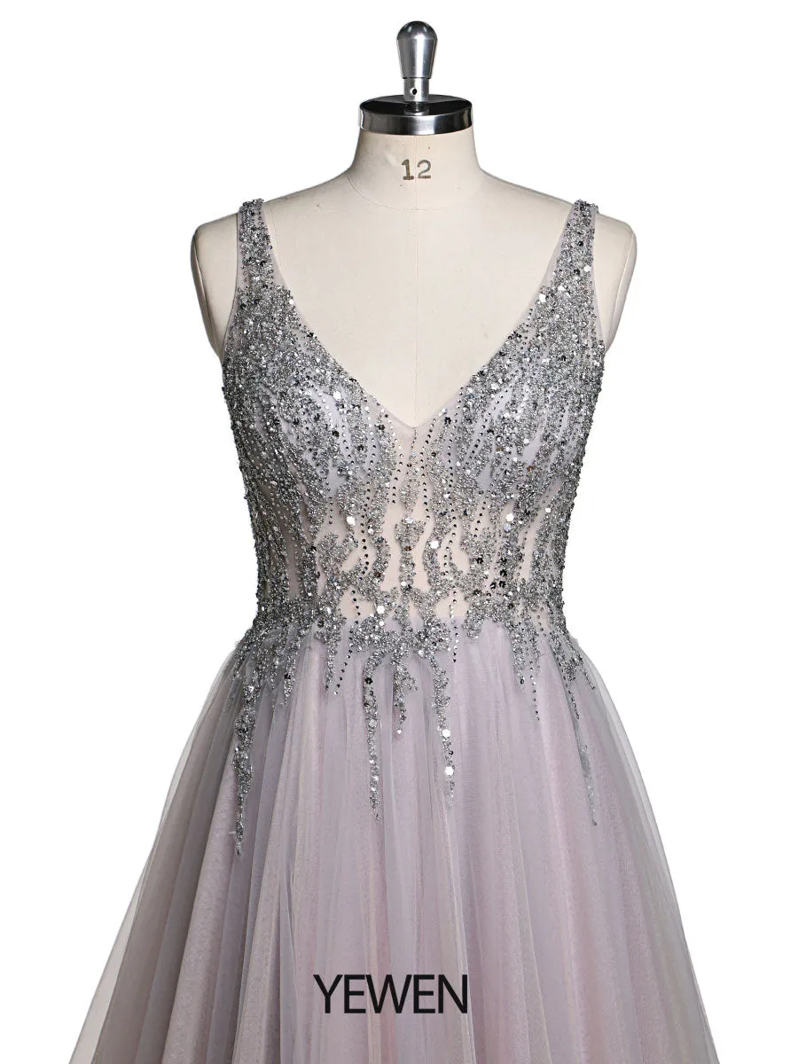 V-Neck Beaded Evening Dresses Prom Dress Elegant Sleeveless Maxi Dress Photo Shoot Dress