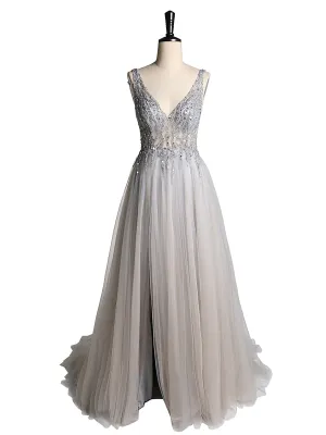 V-Neck Beaded Evening Dresses Prom Dress Elegant Sleeveless Maxi Dress Photo Shoot Dress
