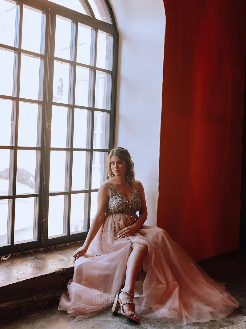 V-Neck Beaded Evening Dresses Prom Dress Elegant Sleeveless Maxi Dress Photo Shoot Dress