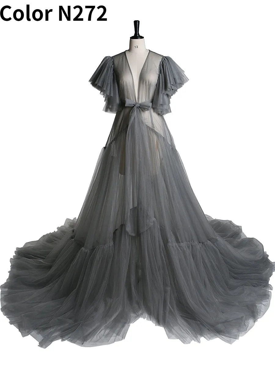 V Neck Bow Short Sleeve Pleated Maternity Dress For Photo Shoot