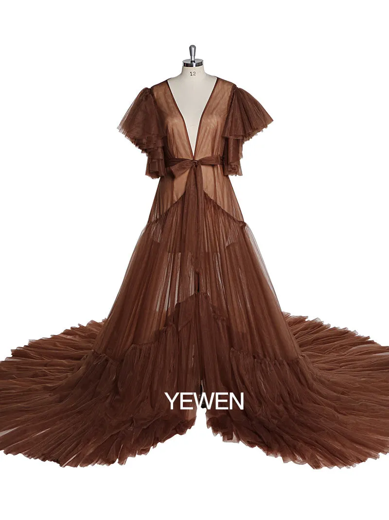 V Neck Bow Short Sleeve Pleated Maternity Dress For Photo Shoot