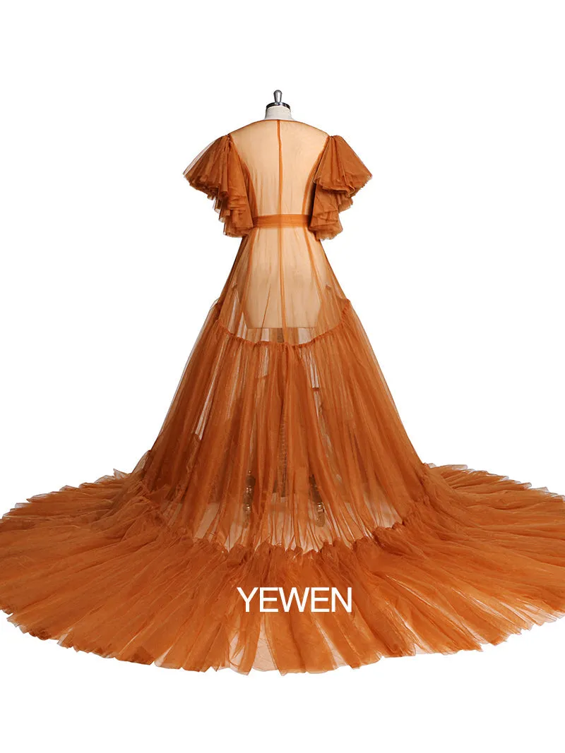 V Neck Bow Short Sleeve Pleated Maternity Dress For Photo Shoot