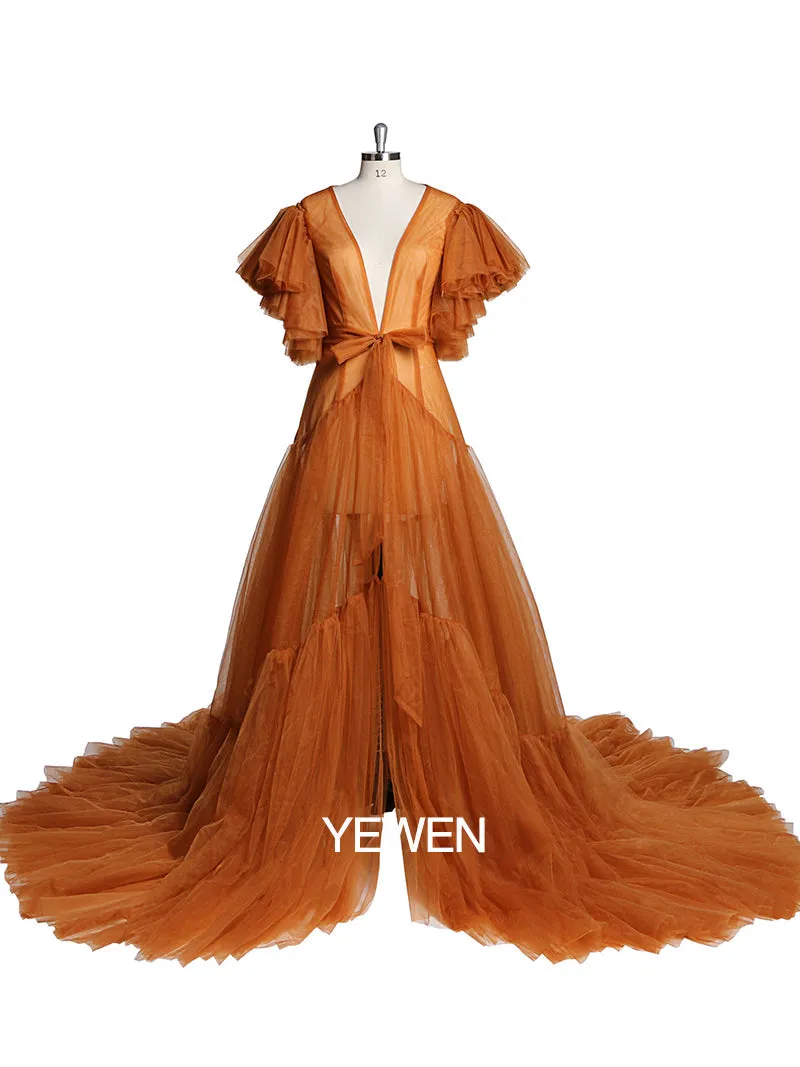 V Neck Bow Short Sleeve Pleated Maternity Dress For Photo Shoot