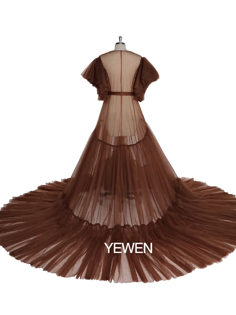V Neck Bow Short Sleeve Pleated Maternity Dress For Photo Shoot