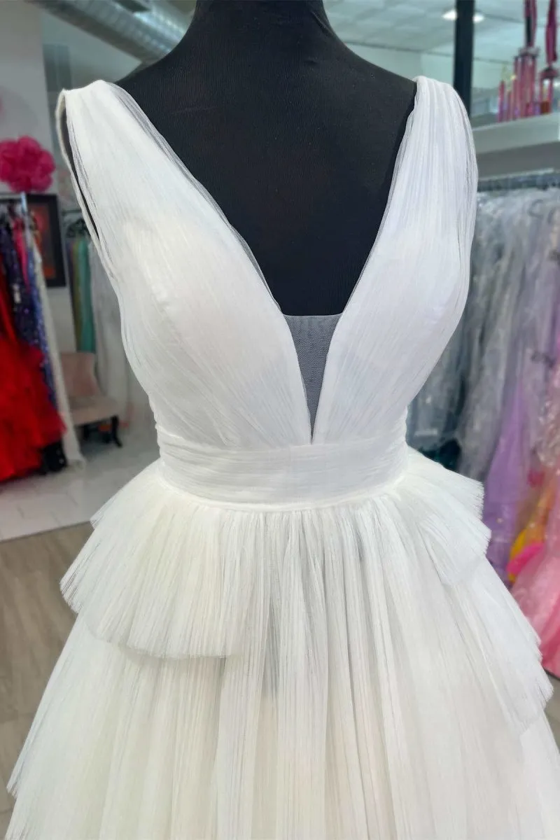 V-Neck Pleated Layered Long Formal Dresses