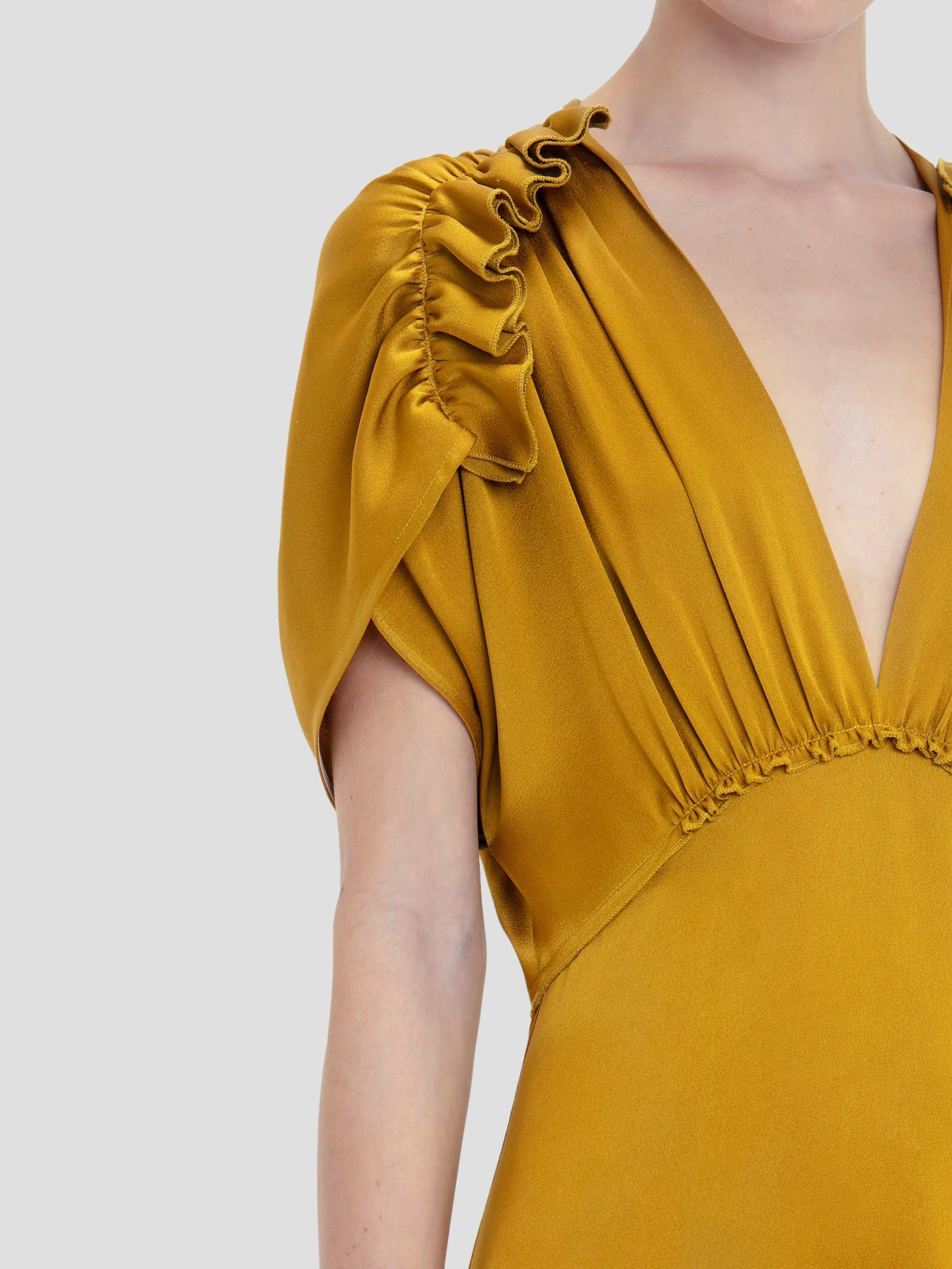 V-Neck Ruffle Midi Dress