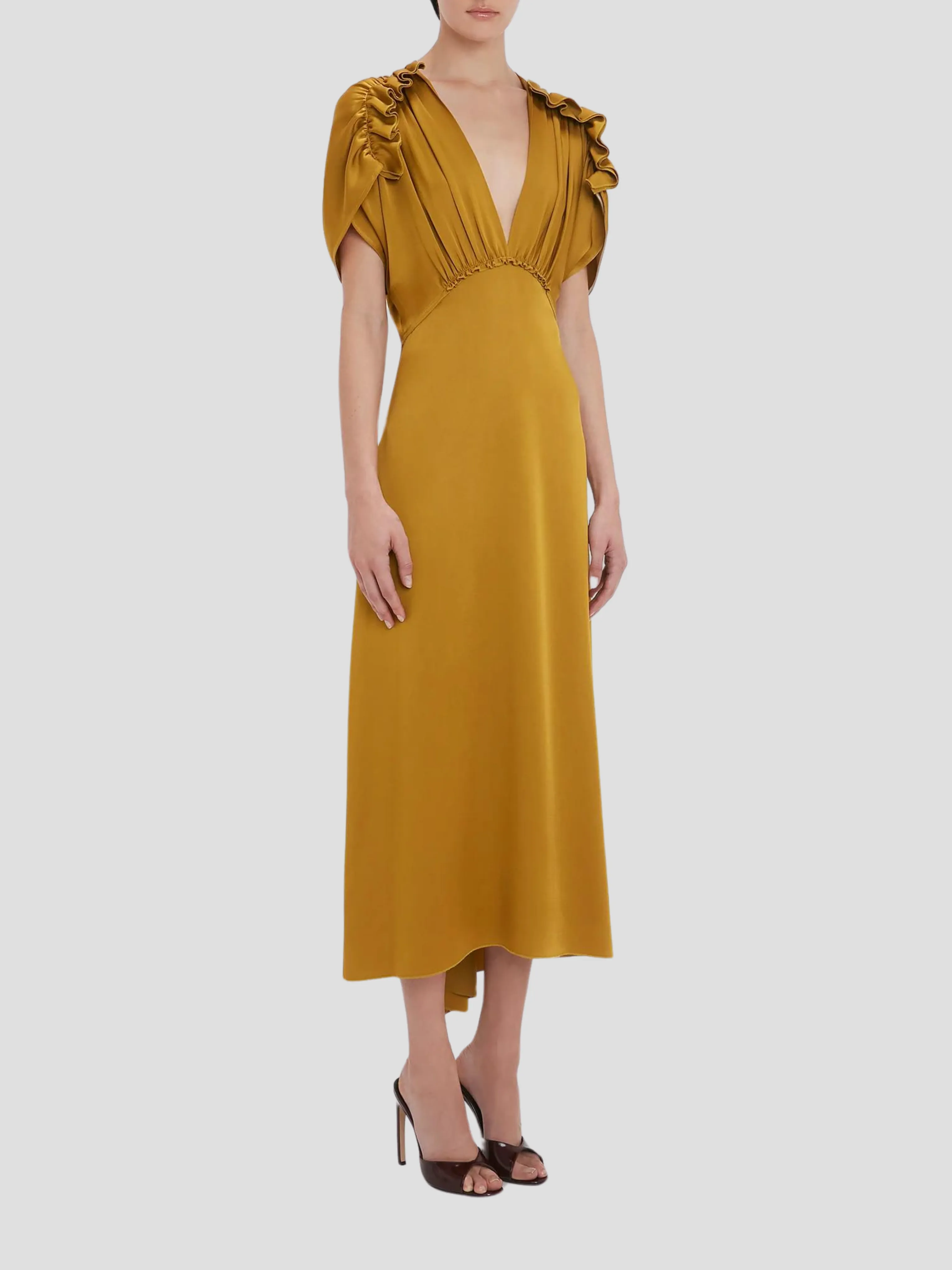 V-Neck Ruffle Midi Dress