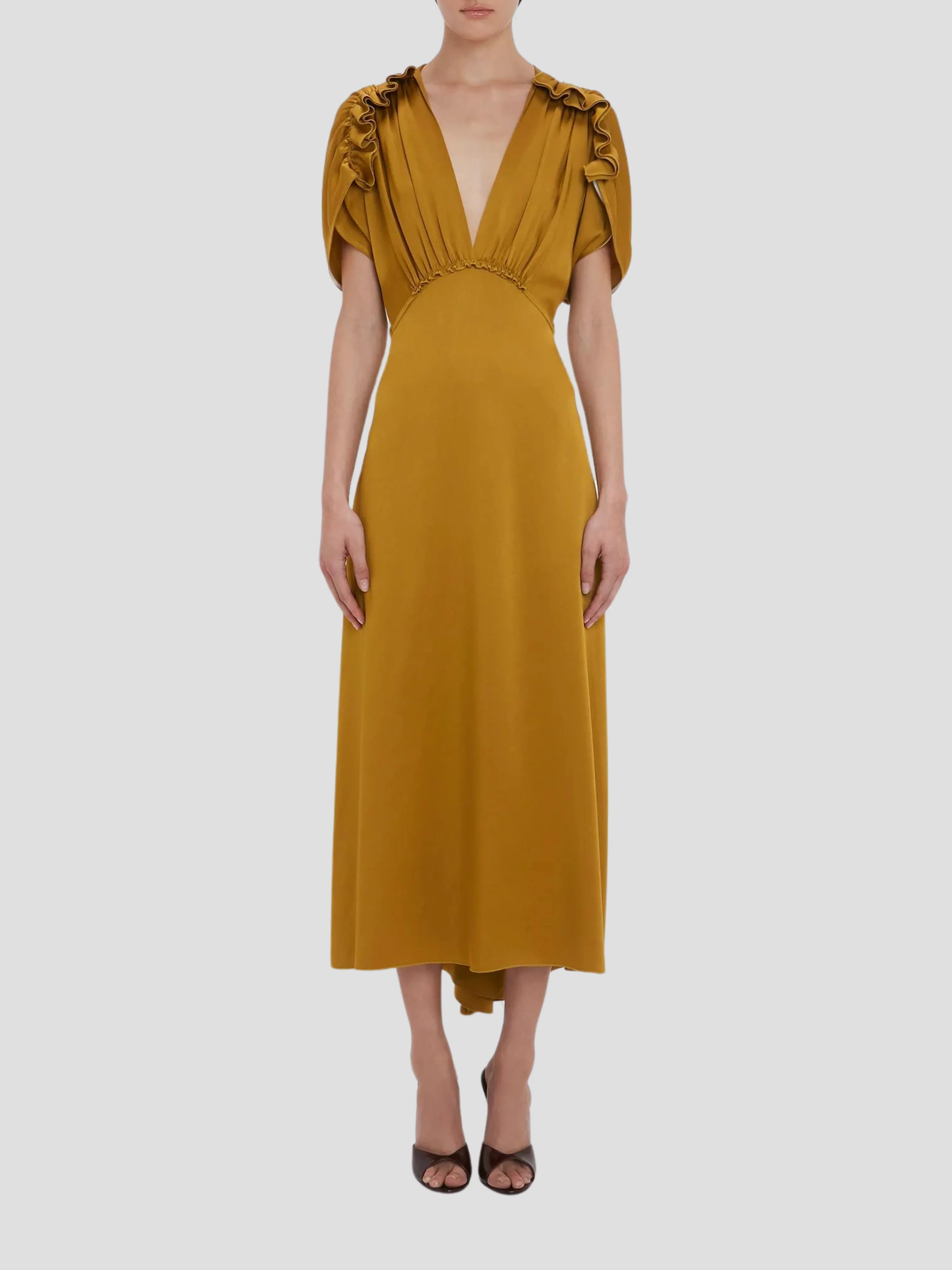V-Neck Ruffle Midi Dress