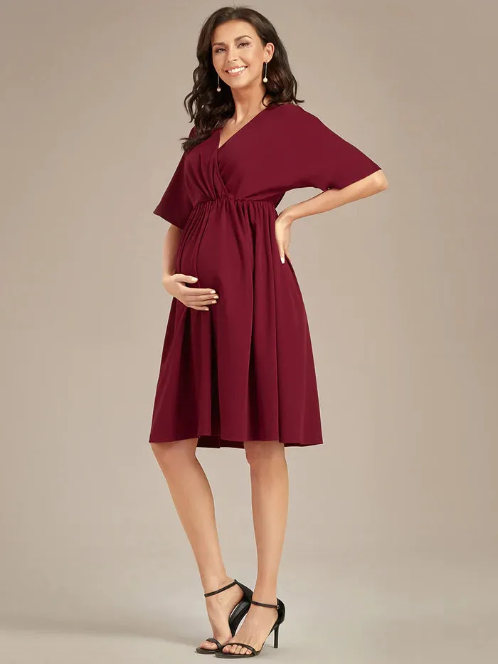 V Neck Short Pleated Maternity Dresses