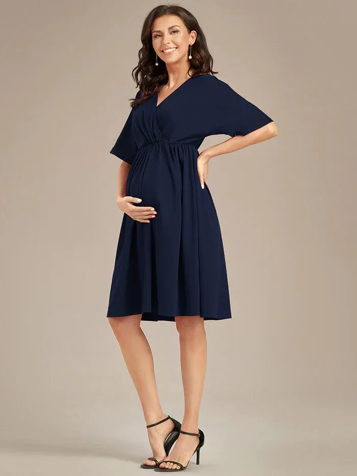 V Neck Short Pleated Maternity Dresses