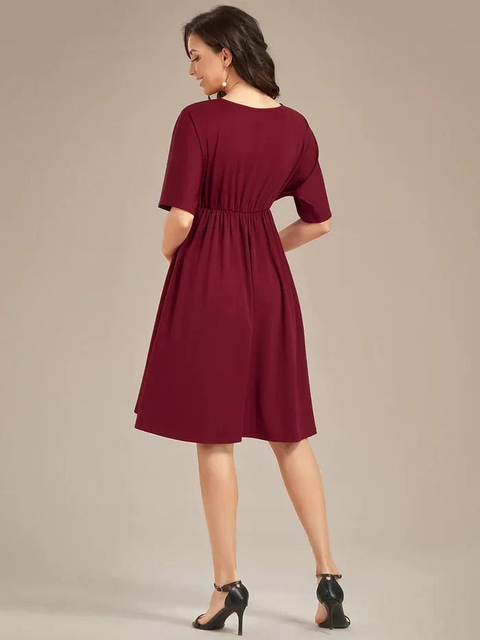 V Neck Short Pleated Maternity Dresses