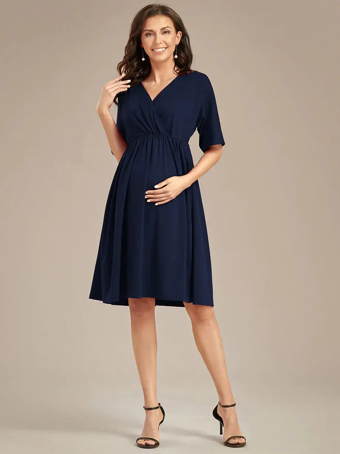 V Neck Short Pleated Maternity Dresses