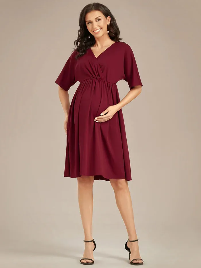 V Neck Short Pleated Maternity Dresses