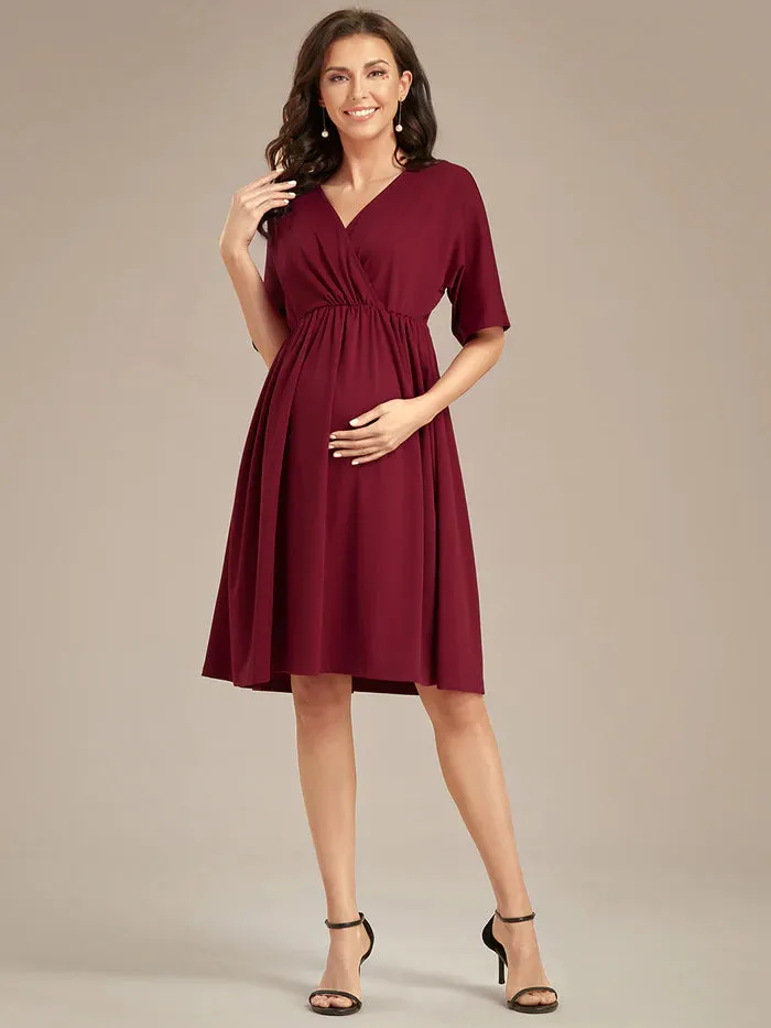 V Neck Short Pleated Maternity Dresses