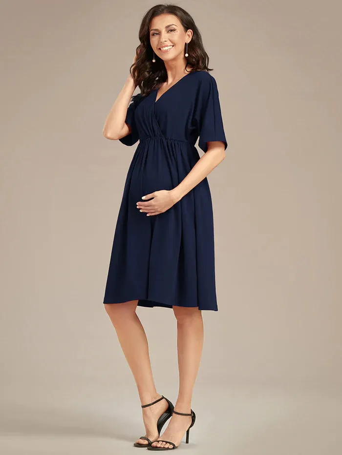 V Neck Short Pleated Maternity Dresses