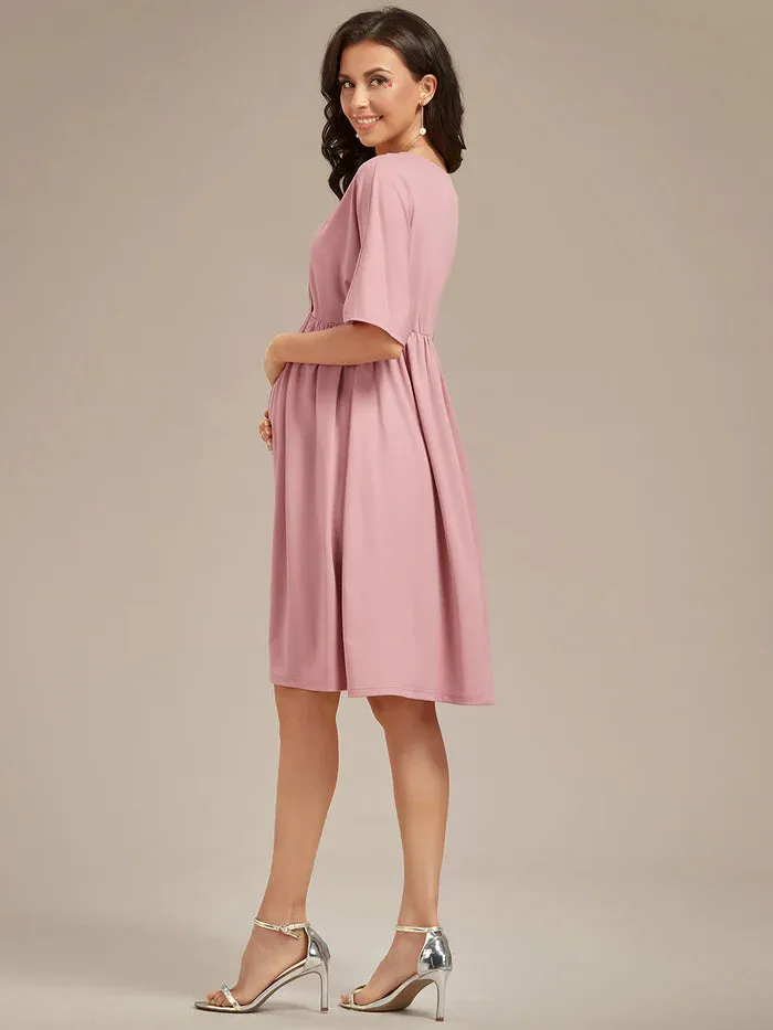V Neck Short Pleated Maternity Dresses