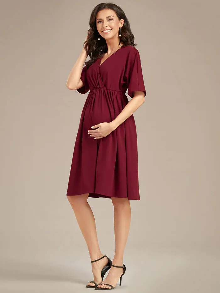 V Neck Short Pleated Maternity Dresses