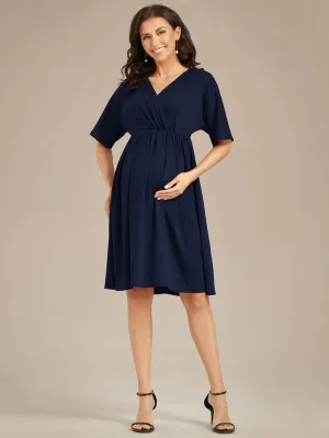 V Neck Short Pleated Maternity Dresses