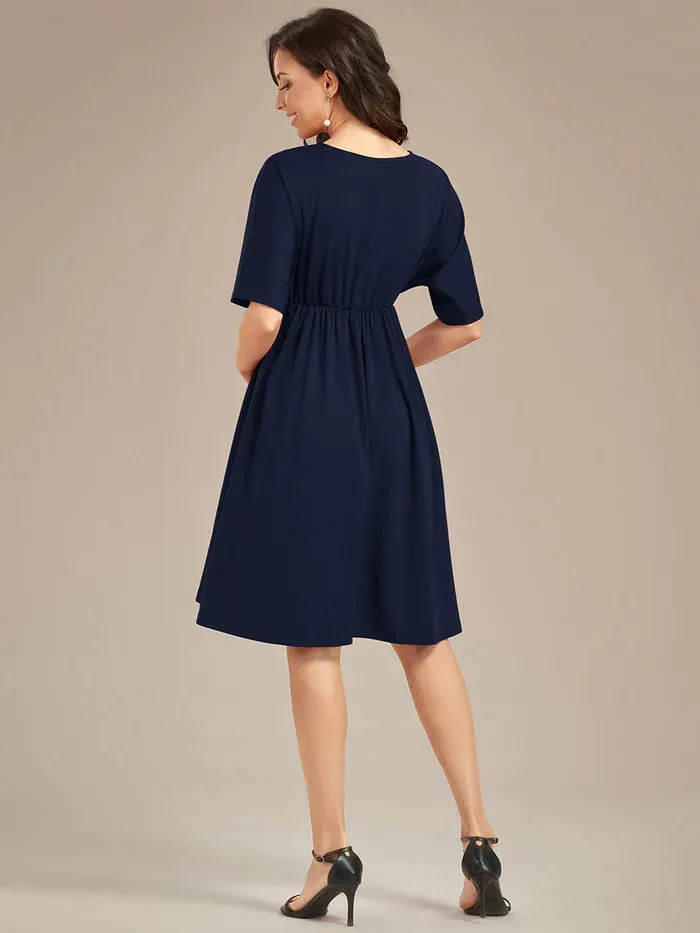 V Neck Short Pleated Maternity Dresses