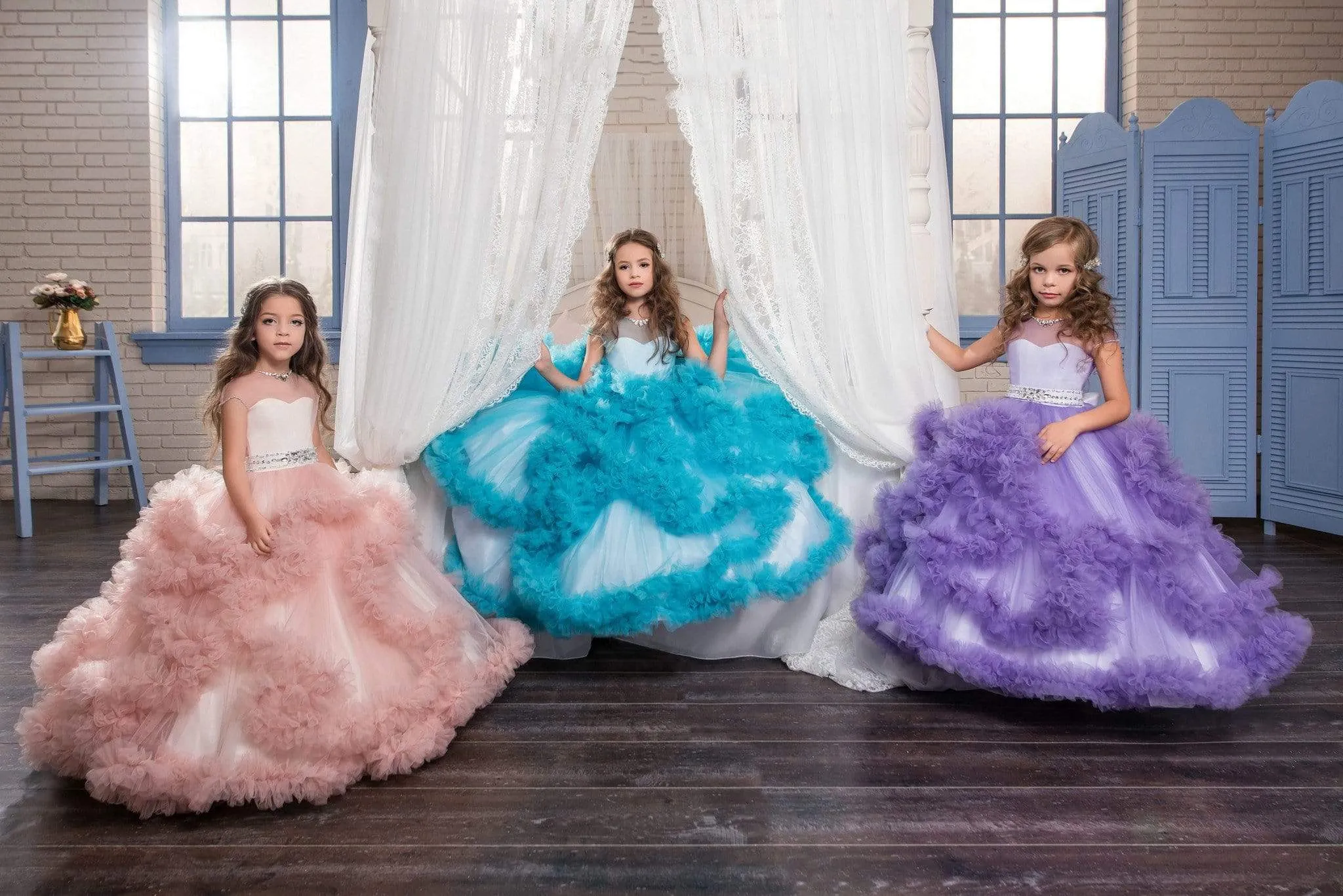 Vegas Ruffled Waterfall Flower Girl Dress