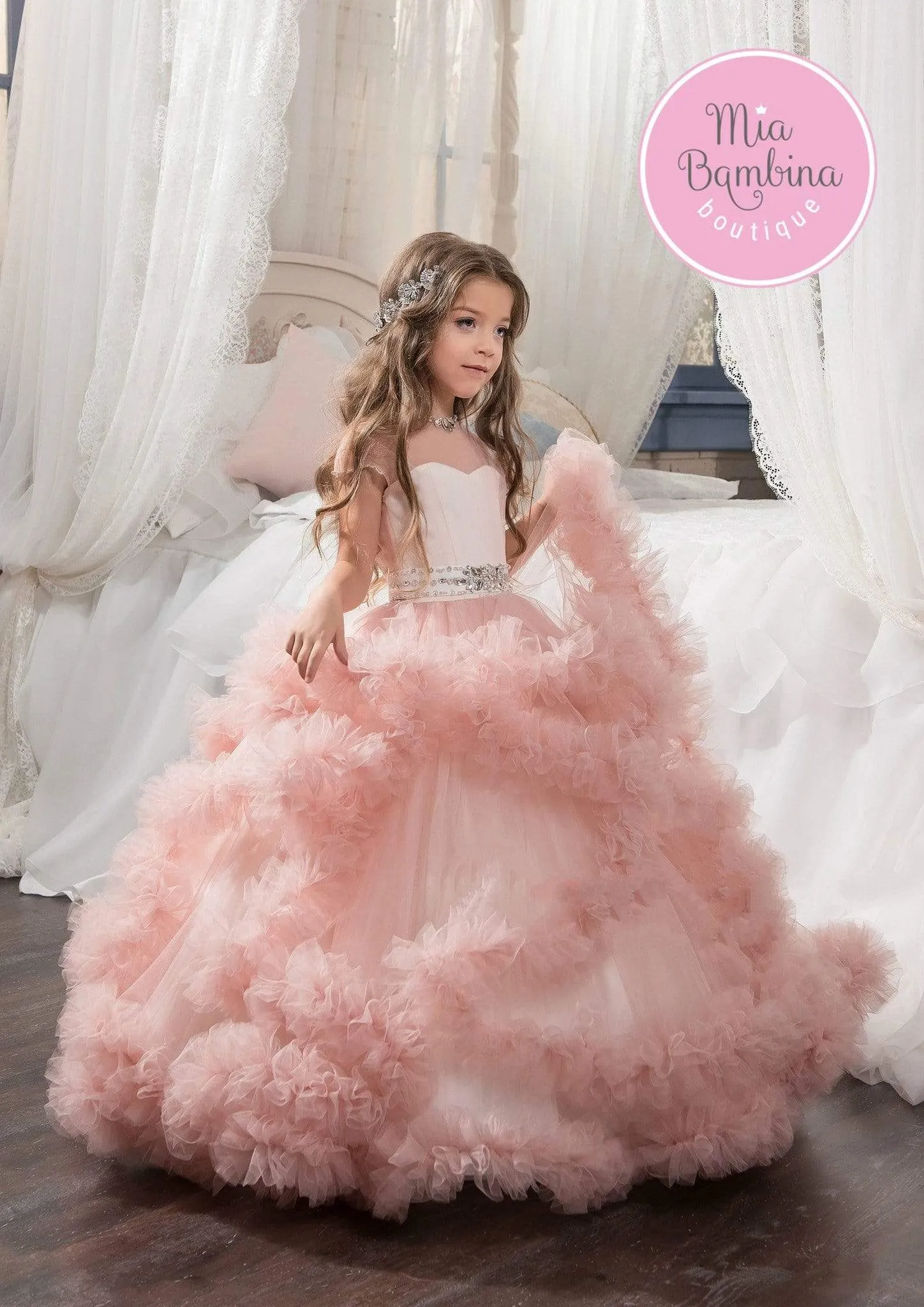 Vegas Ruffled Waterfall Flower Girl Dress
