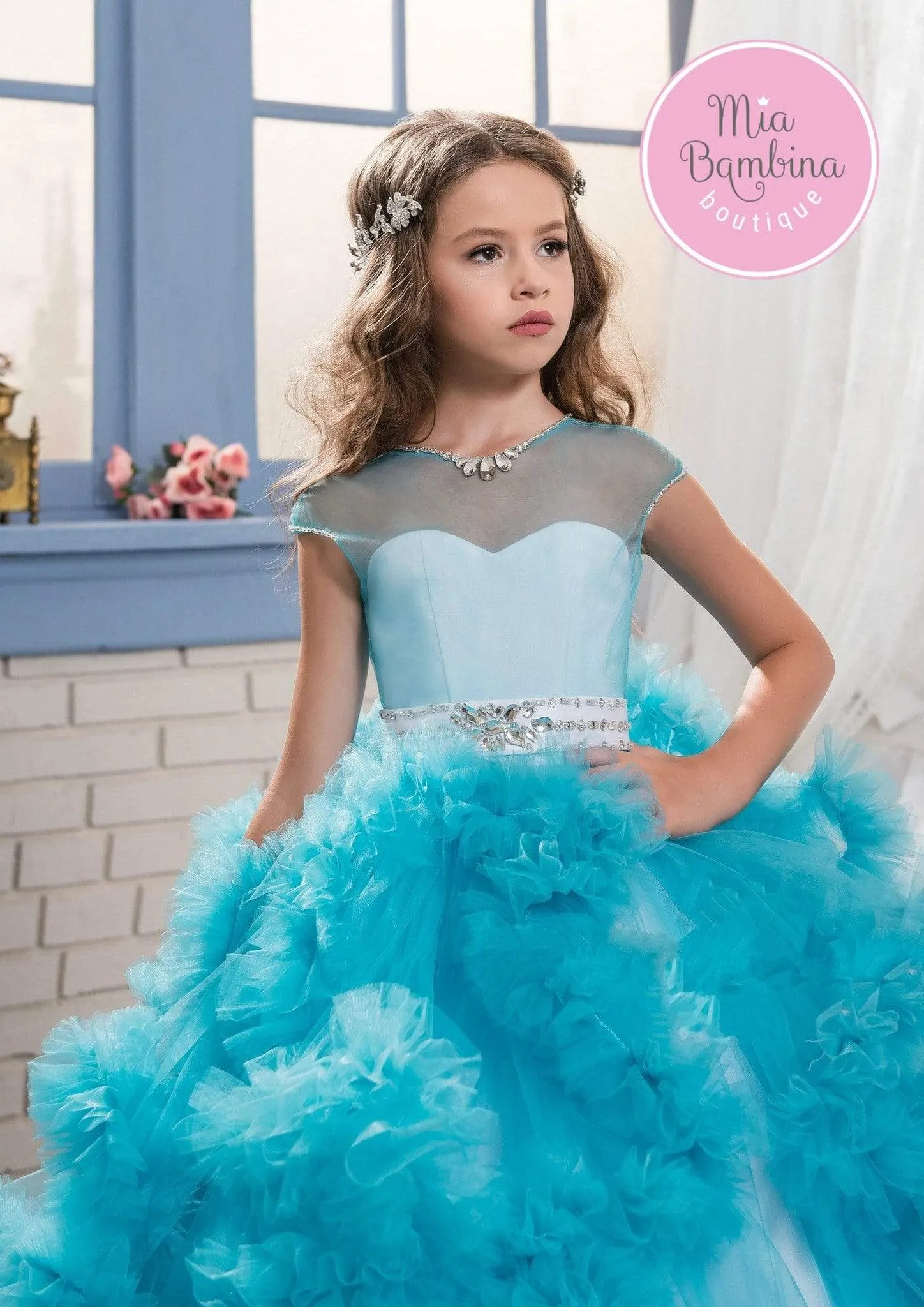 Vegas Ruffled Waterfall Flower Girl Dress