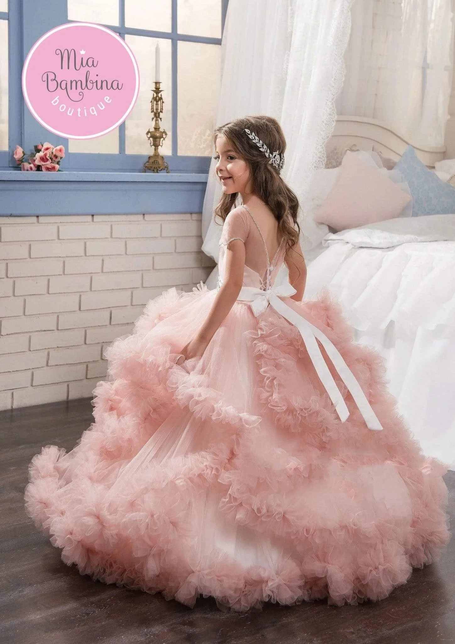 Vegas Ruffled Waterfall Flower Girl Dress