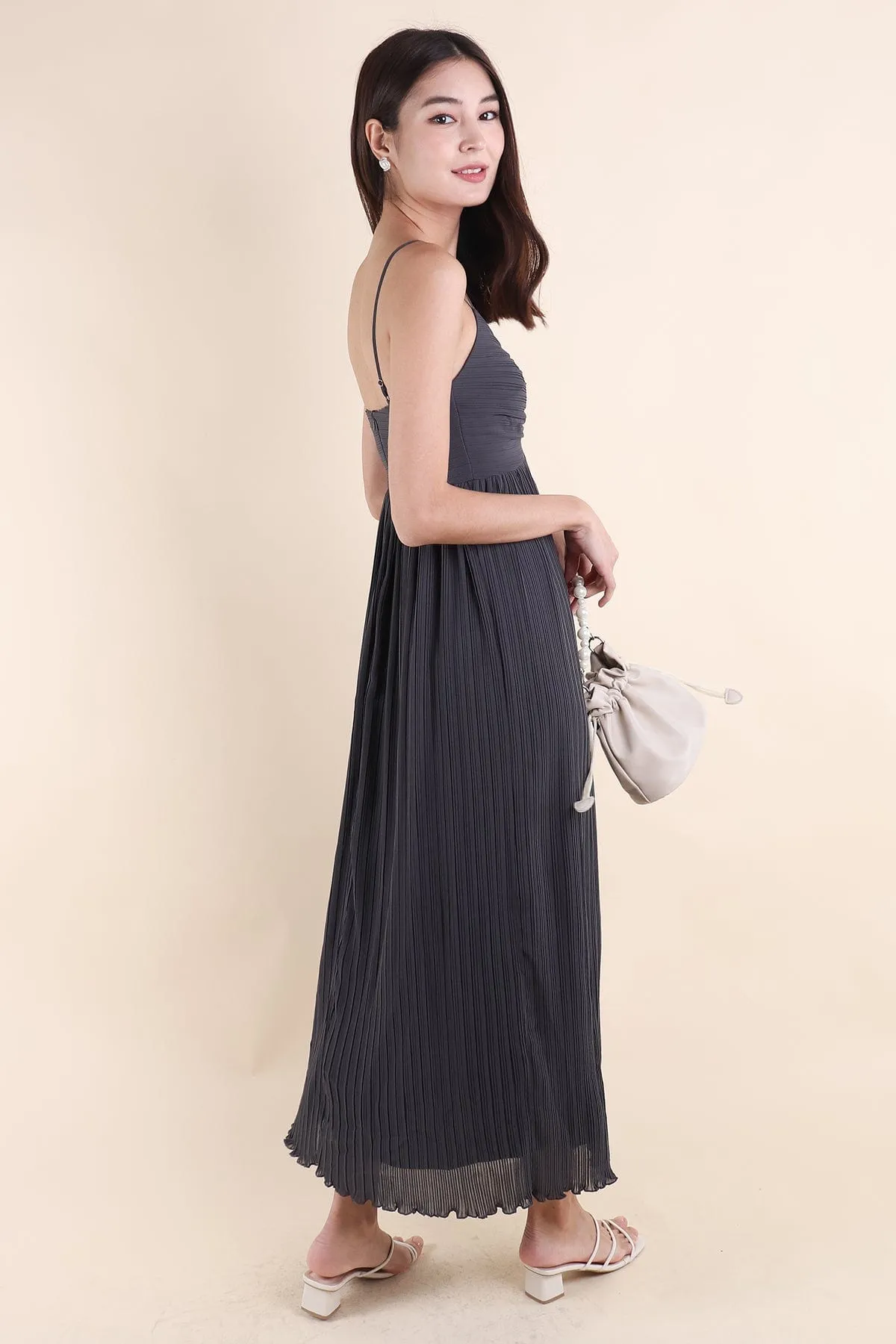 VERANDA PLEATED MAXI IN GUNMETAL