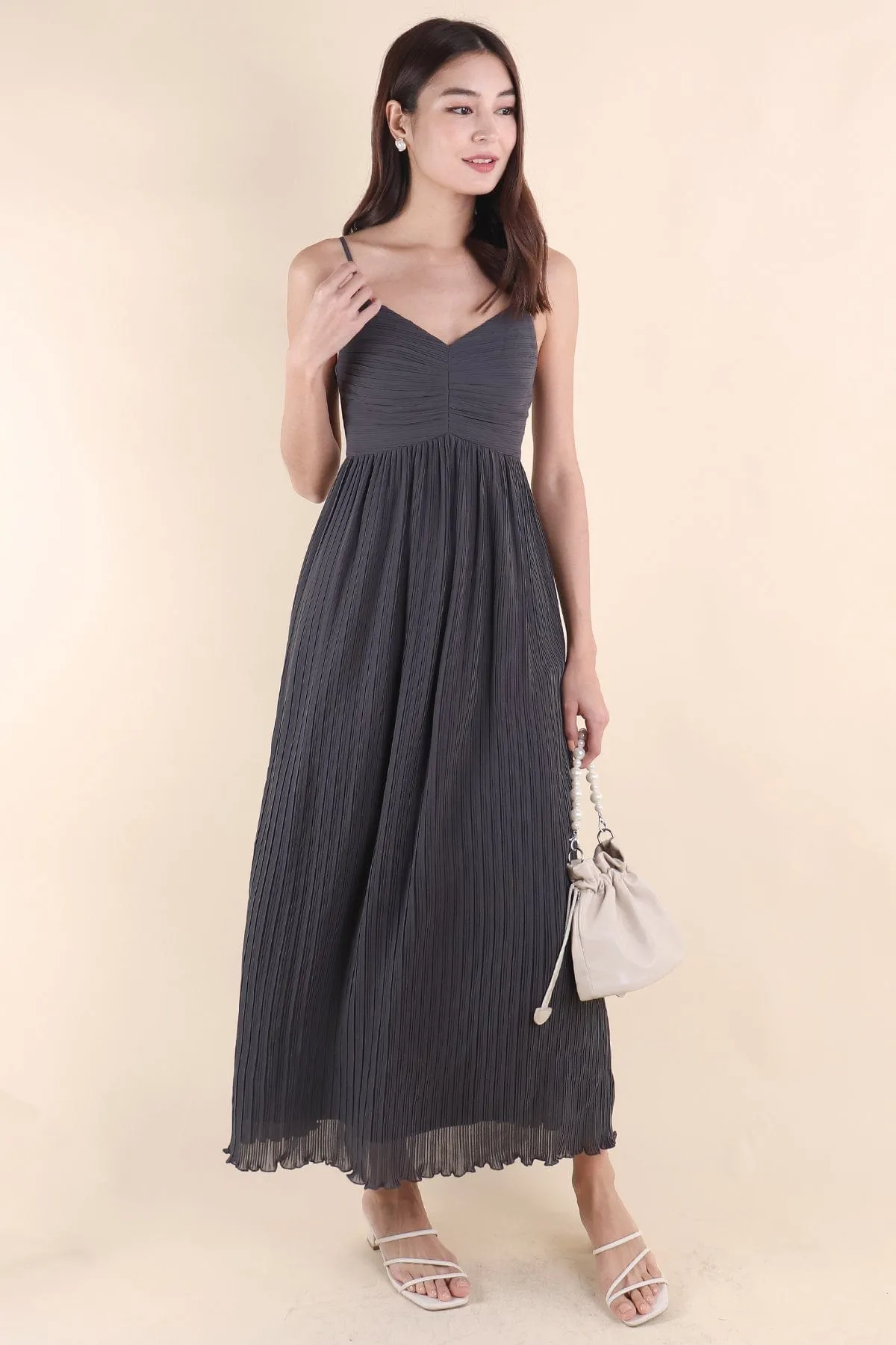 VERANDA PLEATED MAXI IN GUNMETAL