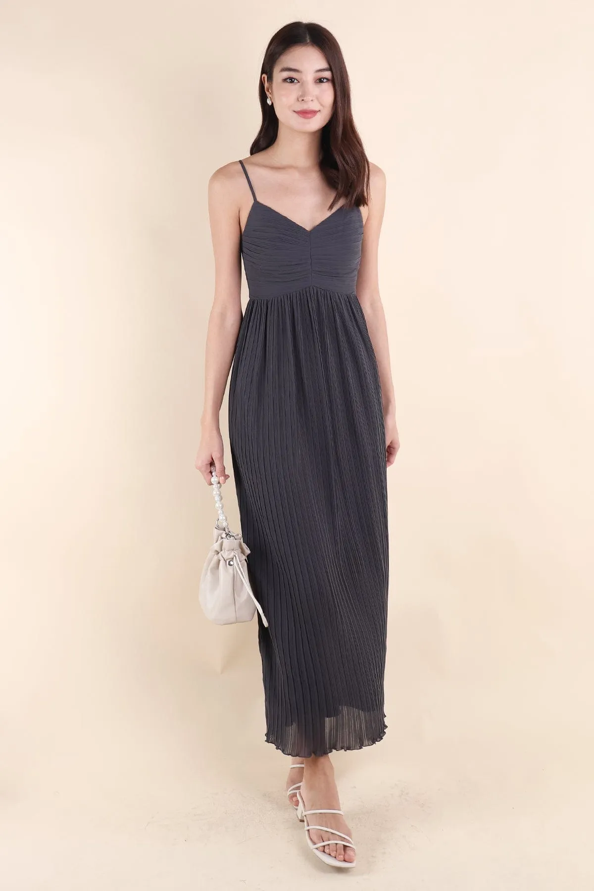 VERANDA PLEATED MAXI IN GUNMETAL