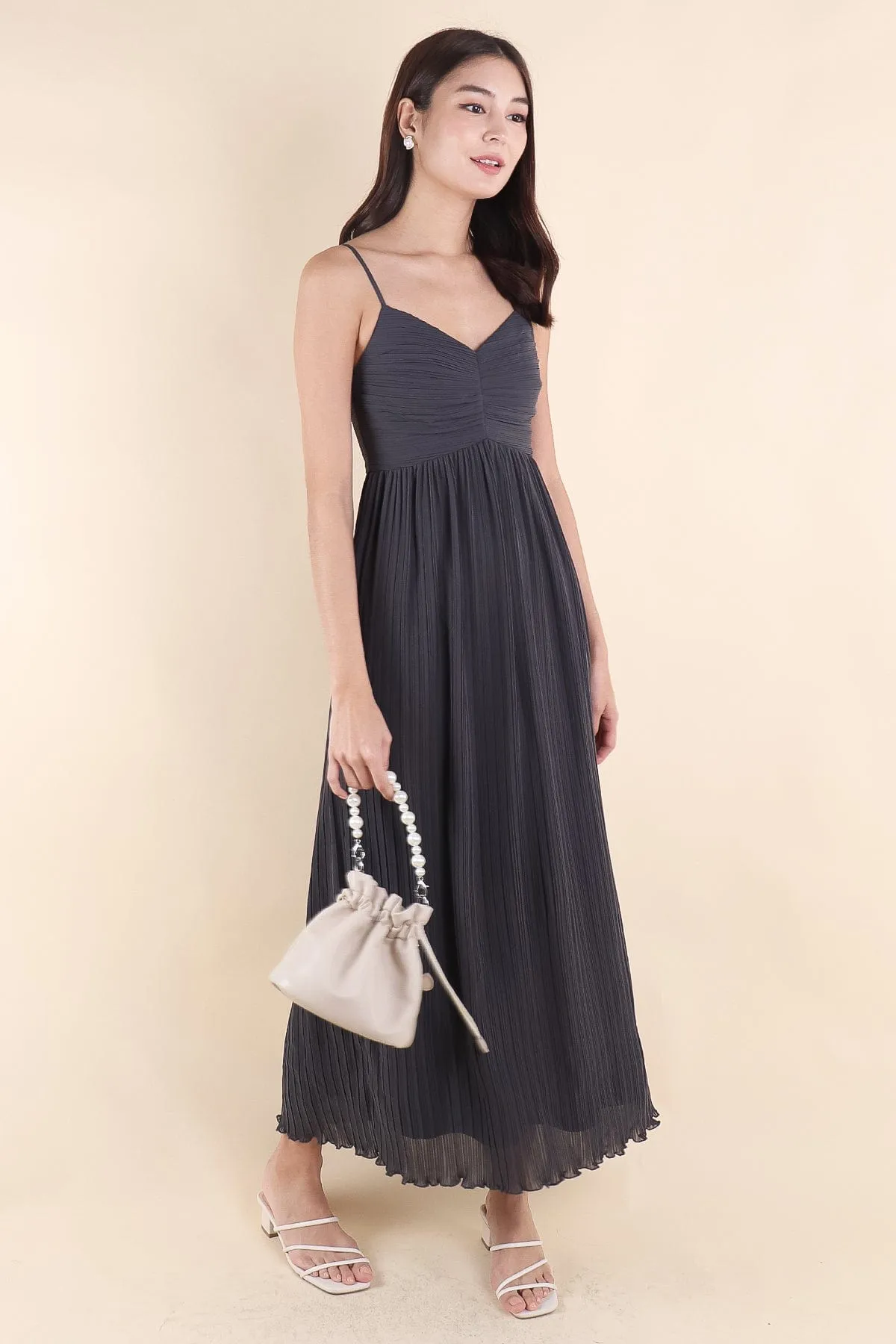 VERANDA PLEATED MAXI IN GUNMETAL