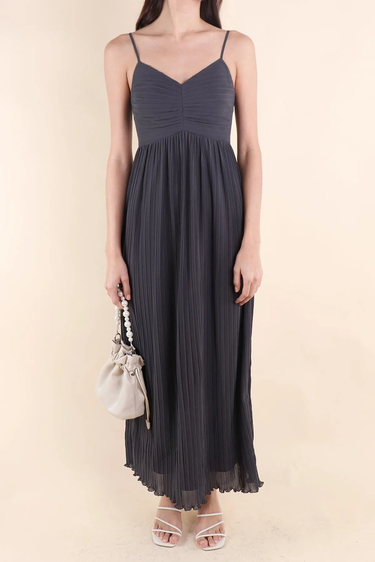 VERANDA PLEATED MAXI IN GUNMETAL