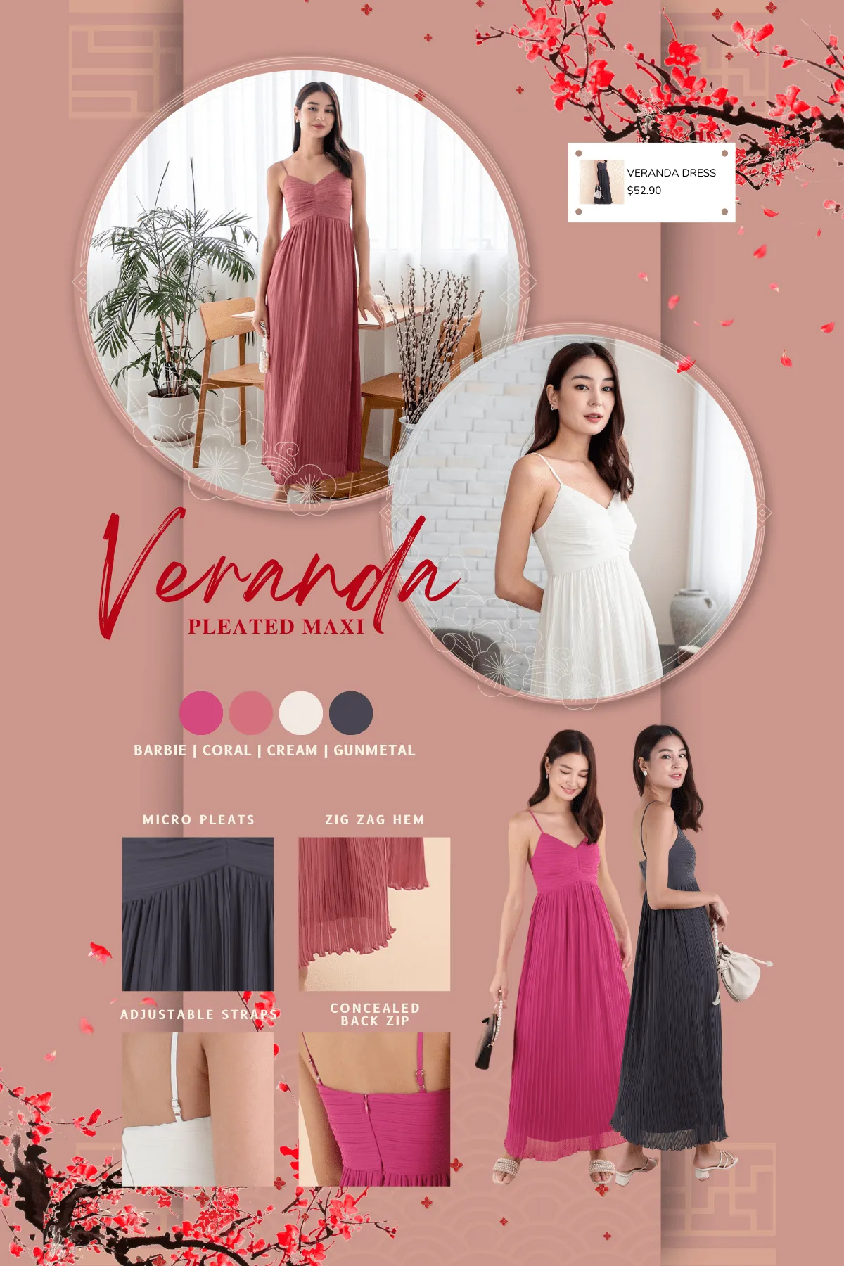 VERANDA PLEATED MAXI IN GUNMETAL